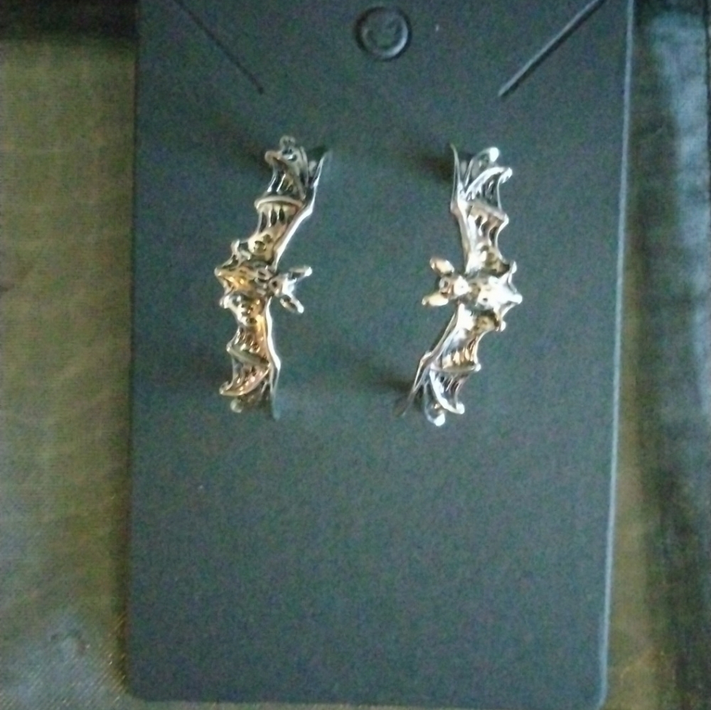 Gothic Silver Bat Earrings